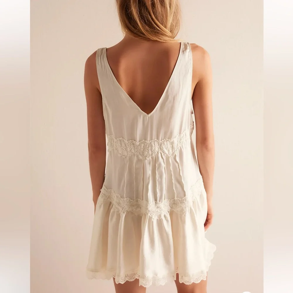 Free People Cream Lace-Trim Chemise - Picture 2 of 5